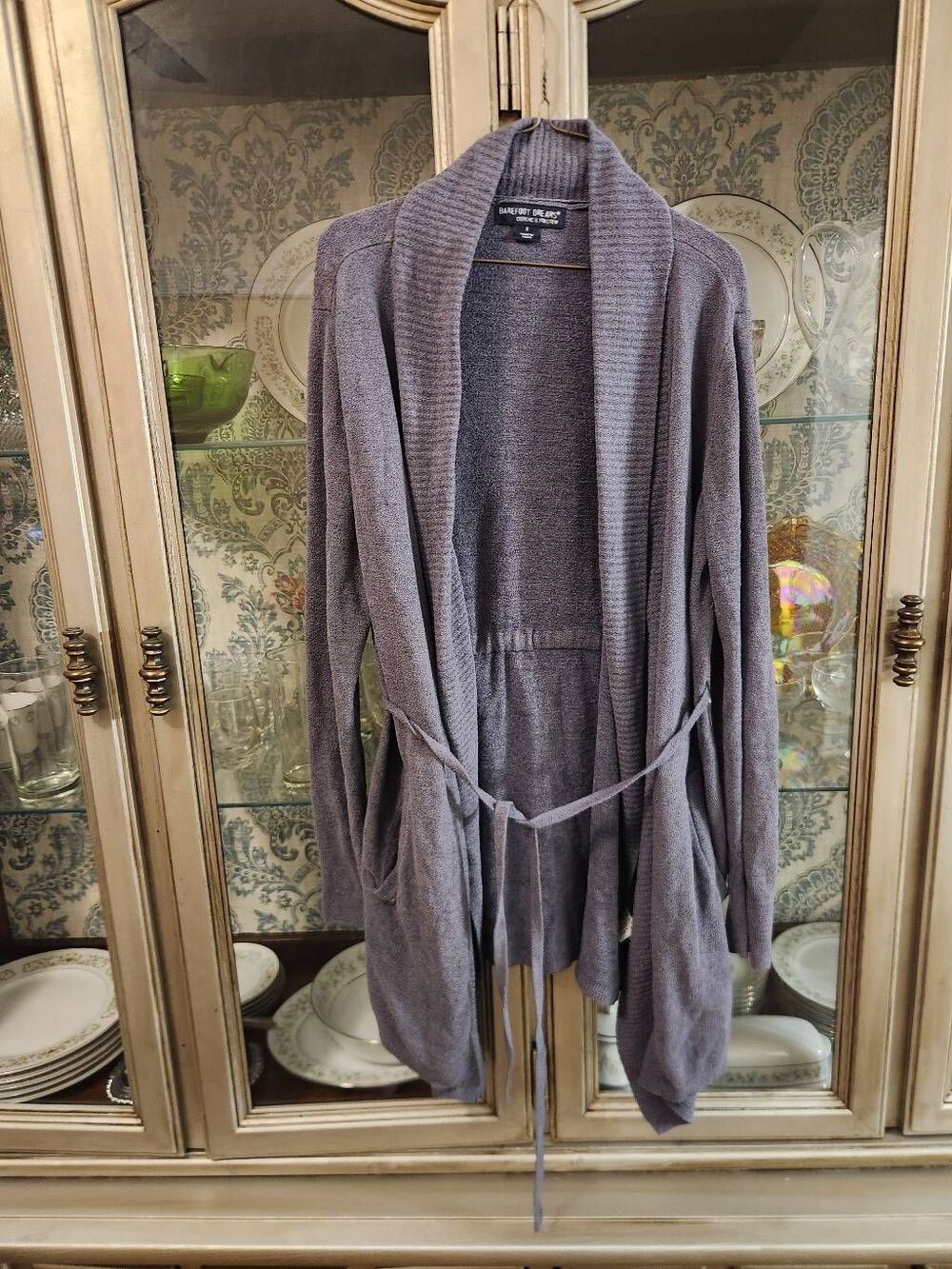Barefoot Dreams Sweater Cozy Chic Ultra Lite Gray Cardigan Tie Waist small NOWCU